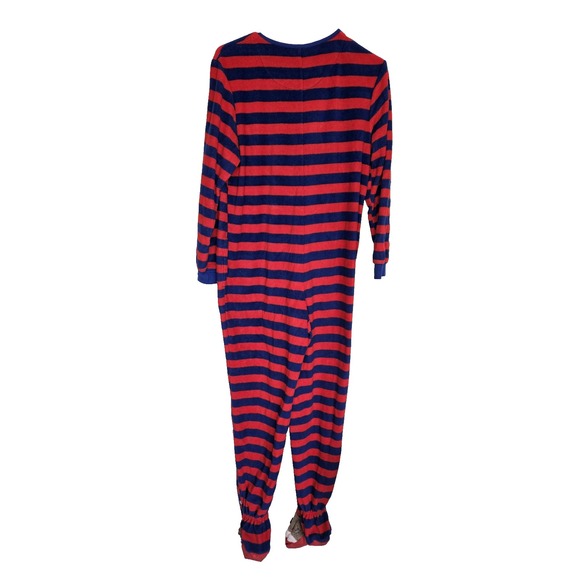 Nick & Nora Red Blue Stripe Sock Monkey Footed Pajamas Sleepwear Sz S Women's - Picture 2 of 6